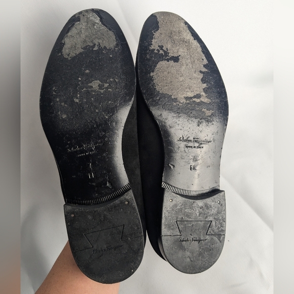 SALVATORE FERRAGAMO Men Loaffer Black Suede Shoes Size 7 Made In Italy With Bow - Picture 10 of 11